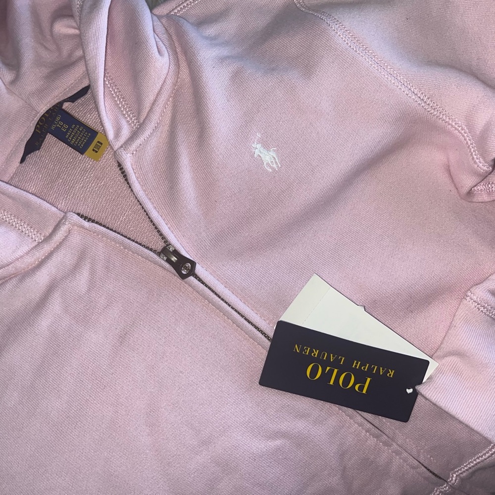 Girls Pink Polo Zip Up Sweater